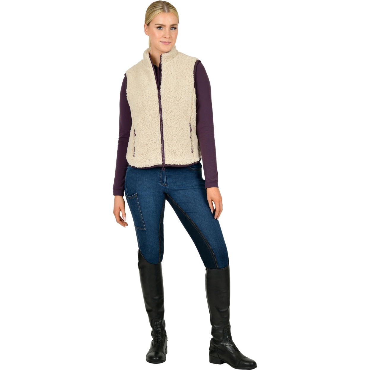 Dublin Thea Teddy Vest 1024229 - Natural Fur / Plum Perfect Trim